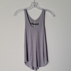 Enza Costa XS Silk Rib Jersey Baseball Tank Scoop Neck High Low Hem Grey Gray